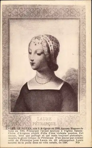 Künstler Ak Laure de Noves, Ehefrau von Hugues II. de Sade