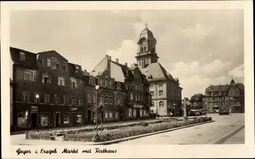 Ak Geyer im Erzgebirge Sachsen, Markt mit Rathaus