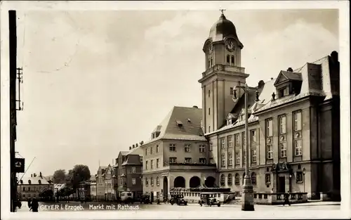 Ak Geyer in Sachsen, Markt mit Rathaus