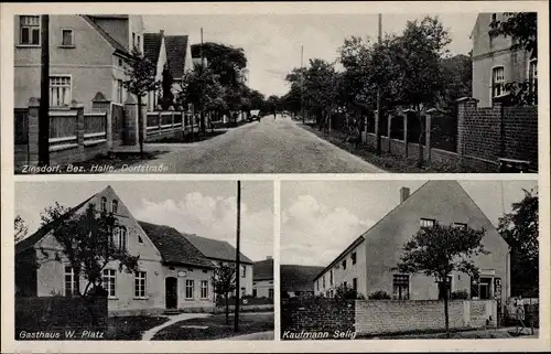 Ak Zinsdorf Uebigau Wahrenbrück, Gasthaus W. Platz, Dorfstraße, Kaufmann Selig