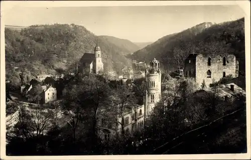 Foto Ak Tharandt im Erzgebirge, Blick zur Ruine, Teilansicht, Kirche