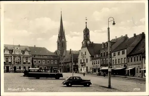 Ak Wilsdruff in Sachsen, Markt, Kirche, Rathaus, Bus, Auto, Geschäfte