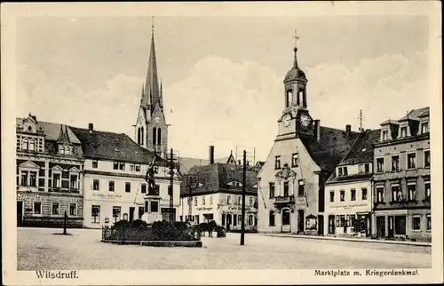 Ak Wilsdruff in Sachsen, Marktplatz mit Kriegerdenkmal, Kirche, Rathaus