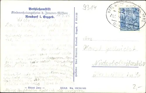 Ak Neudorf Sehmatal im Erzgebirge, Bethlehemstift, Kindererholungsheim