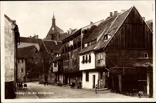 Ak Freiberg in Sachsen, Am Mühlgraben, Kinder, Puppenwagen