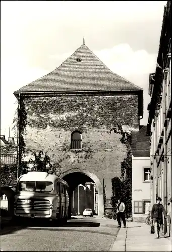 Ak Marienberg im Erzgebirge Sachsen, Zschopauer Tor, Bus, Passanten