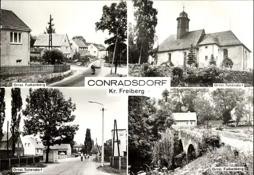 Ak Conradsdorf Halsbrücke in Sachsen, Falkenberg, Tuttendorf, Kirche, Straßenpartie