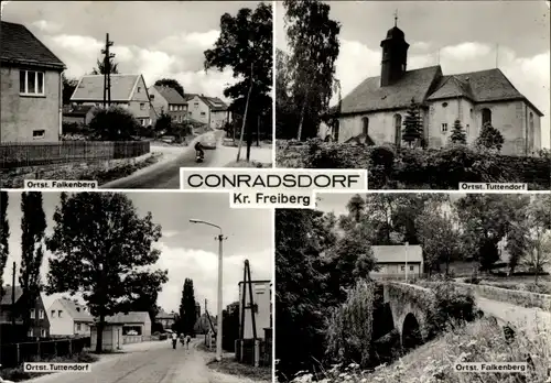 Ak Conradsdorf Halsbrücke in Sachsen, Falkenberg, Tuttendorf, Kirche, Straßenpartie