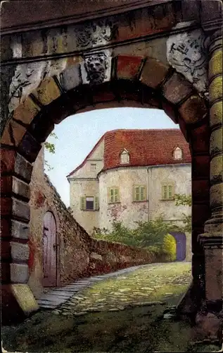 Ak Scharfenstein Drebach im Erzgebirge Sachsen, Eingang zum Schloss
