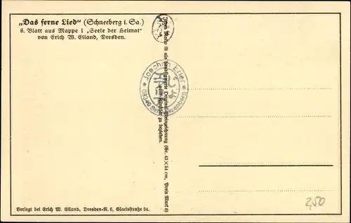 Künstler Ak Eiland, Erich, Schneeberg im Erzgebirge, Das ferne Lied