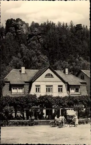 Ak Rosenthal Bielatal Schweizermühle, Ottomühle, Radfahrer