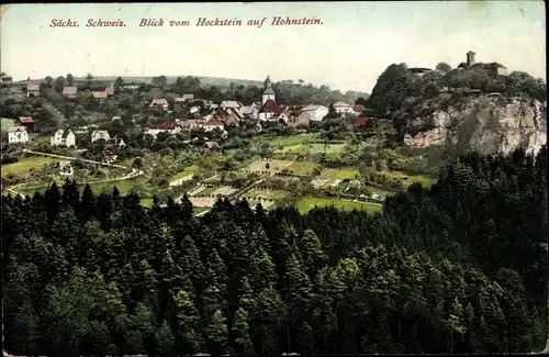 Ak Hohnstein Sächsische Schweiz, Hockstein im Polenztal, Blick auf den Ort