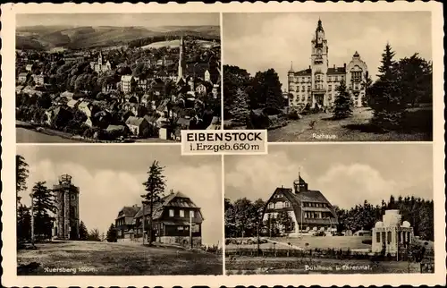 Ak Wildenthal Eibenstock im Erzgebirge, Gesamtansicht, Rathaus, Auersberg, Bühlhaus, Ehrenmal