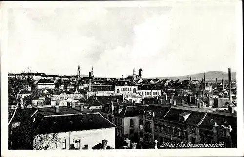 Ak Zittau in der Oberlausitz, Stadtpanorama, Schornsteine, Türme