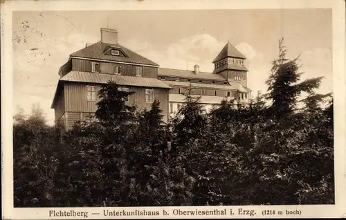 Ak Oberwiesenthal im Erzgebirge, Fichtelberg, Unterkunftshaus
