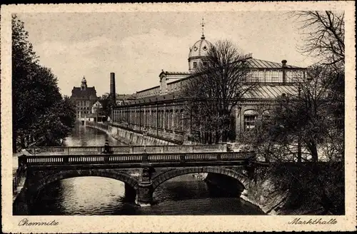 Ak Chemnitz Sachsen, Markthalle, Brücke