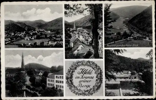 Ak Ilfeld am Harz Thüringen, Ansicht vom Dreitäler Blick, Panorama, im Kranze grüner Berge