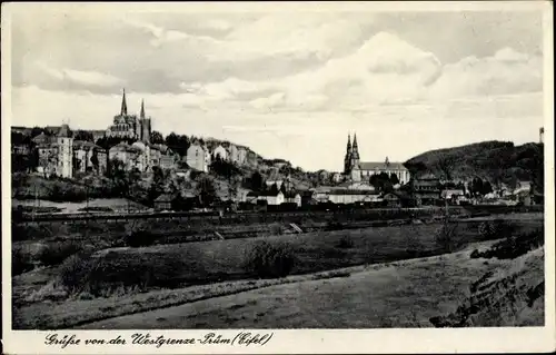 Ak Prüm in der Eifel, Westgrenze, Blick auf die Stadt, Kirchtürme