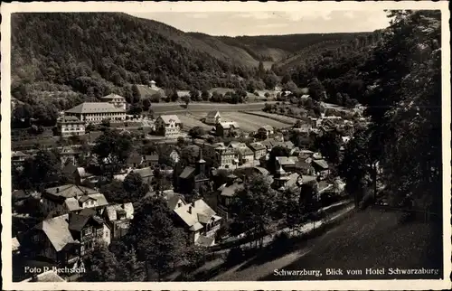 Ak Schwarzburg in Thüringen, Blick vom Hotel Schwarzaburg