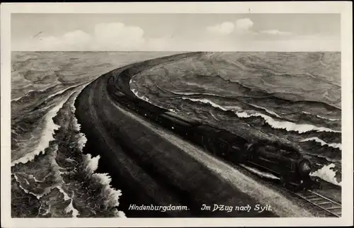 Ak Insel Sylt in Nordfriesland, Hindenburgdamm, Im D-Zug nach Sylt