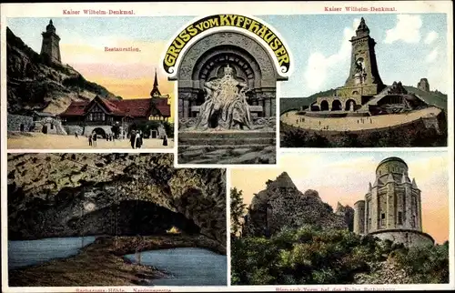 Ak Steinthaleben Kyffhäuserland, Kyffhäuser, Denkmal Kaiser Wilhelm I, Neptungrotte, Barbarossahöhle