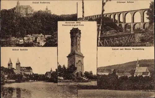 Ak Rochlitz, Schloss, Rochlitzer Berg Friedrich August Turm, Rochsburg, Göhrener Brücke, Wechselburg