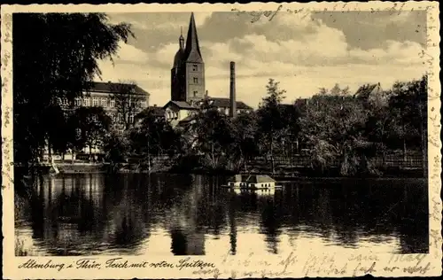 Ak Altenburg in Thüringen, Teich mit roten Spitzen, Entenhaus