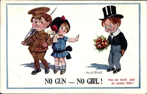 Künstler Ak McGill, Donald, No Gun, No Girl, Britischer Soldat, Mädchen