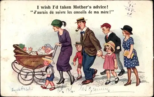Künstler Ak McGill, D., Familie, Frau mit Kindern, Kinderwagen, I wish I'd taken Mother's advice