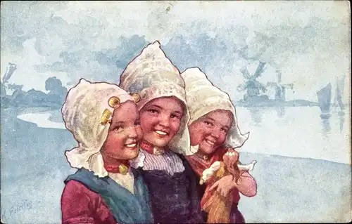 Künstler Ak Feiertag, K., Kinder,Windmühlen, BKWI 725-6