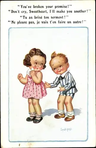 Künstler Ak McGill, D., Liebespaar, Weinendes Mädchen, You've broken your promise