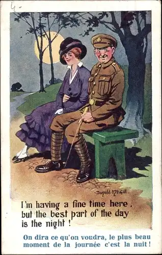 Künstler Ak McGill, D., Liebespaar, Treffen beim Mondschein, I'm having a fine time here