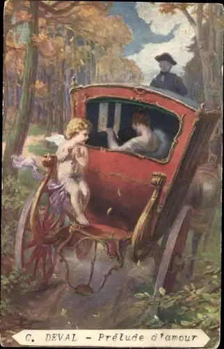 Künstler Ak Deval, C., Prelude d'amour, Frau in der Kutsche, Eros