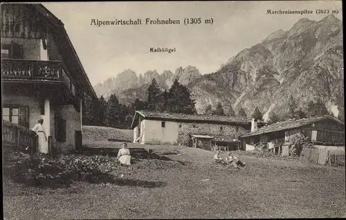 Ak Fulpmes in Tirol, Froneben, Alpenwirtschaft Frohneben, Kalkkögel, Marchreisenspitze