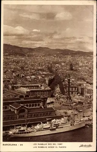 Ak Barcelona Katalonien Spanien, Les Ramblas des del Port