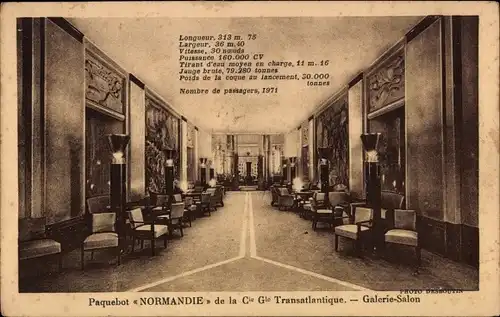 Ak Dampfer, Paquebot Normandie, Galerie-Salon, CGT French Line