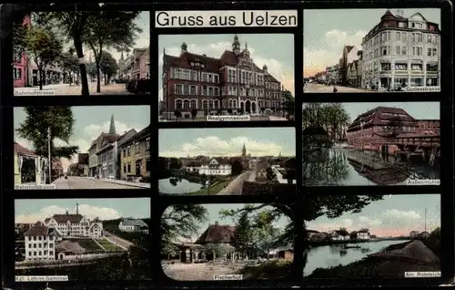 Ak Uelzen in Niedersachsen, Realgymnasium, Außenmühle, Fischerhof, Kgl. Lehrerseminar