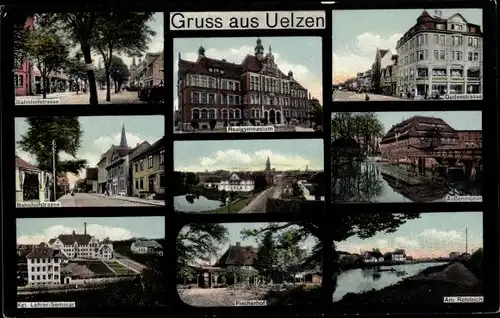 Ak Uelzen in Niedersachsen, Realgymnasium, Außenmühle, Fischerhof, Kgl. Lehrerseminar