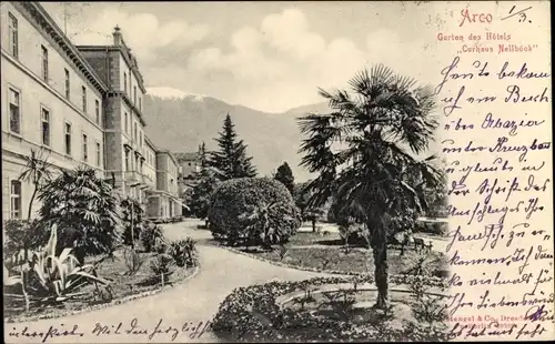 Ak Arco Trentino, Garten des Hotels Curhaus Nellböck