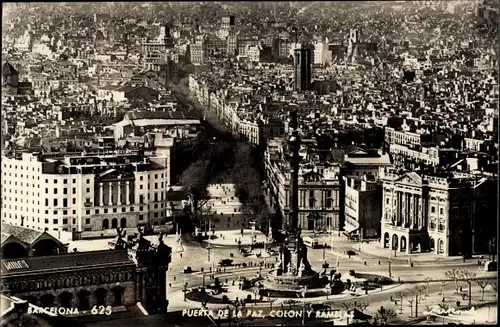 Ak Barcelona Katalonien Spanien, Puerta de la Paz, Colon y Ramblas
