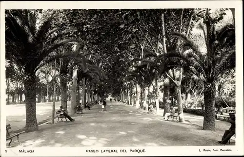 Ak Málaga Andalusien Spanien, Paseo Lateral del Parque