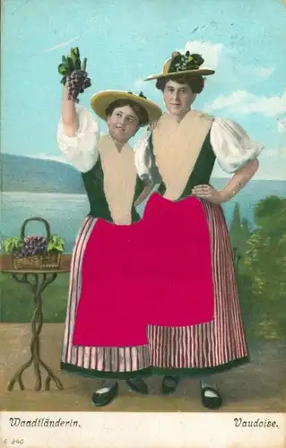 Stoff Präge Ak Kanton Waadt, Waadtländerin, Weintrauben