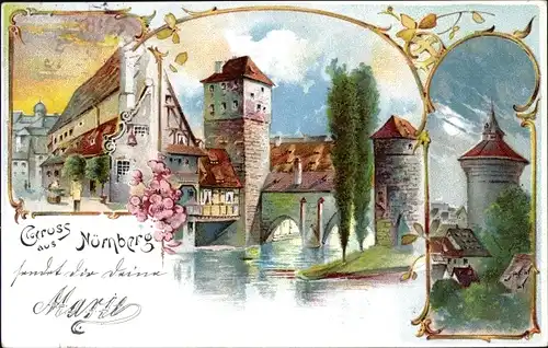 Künstler Ak Nürnberg in Mittelfranken, Bratwurstglöcklein, Henkersteg, Neues Tor