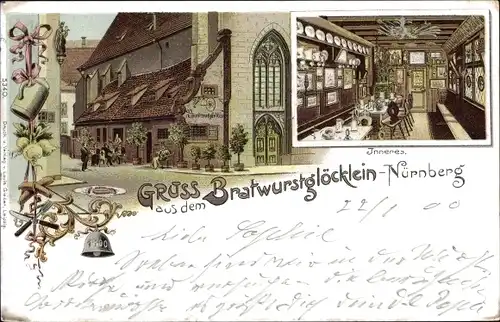 Litho Nürnberg in Mittelfranken, Gastwirtschaft Bratwurstglöcklein, Innenansicht