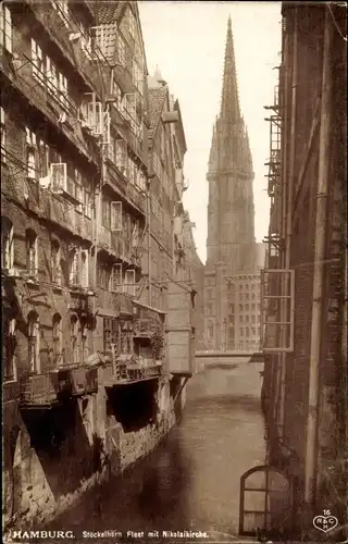 Ak Hamburg, Stöckelhorn Fleet mit Nikolaikirche