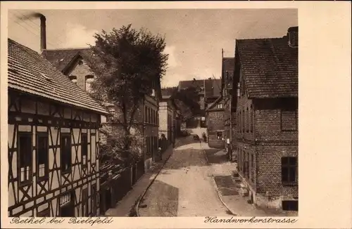 Ak Bethel Bielefeld in Nordrhein Westfalen, Blick in die Handwerkerstraße, Fachwerkhaus