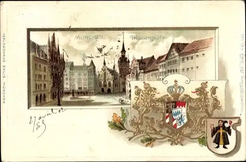 Wappen Litho München, Marienplatz, Münchner Kindl