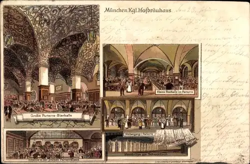 Litho München, Königliches Hofbräuhaus, Große Parterre Bierhalle