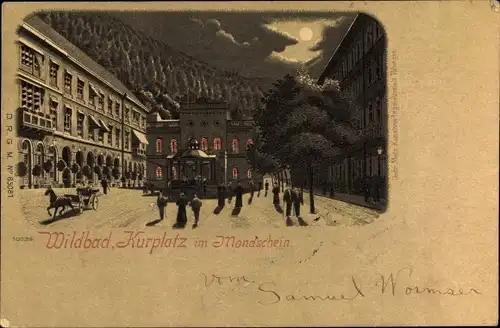 Mondschein Litho Bad Wildbad im Kreis Calw Baden Württemberg, Kurplatz, Passanten