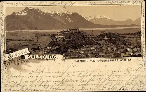 Litho Salzburg in Österreich, Blick vom Kapuzinerberg